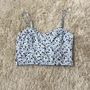 Floral Print Spaghetti Strap Fitted Bustier Crop Cami Tank Top